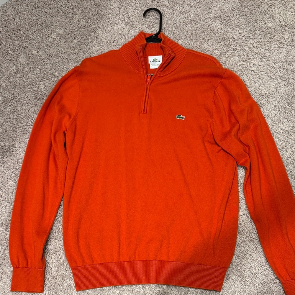 Lacoste Men's Vibrant Orange Zip-Up Sweater - M